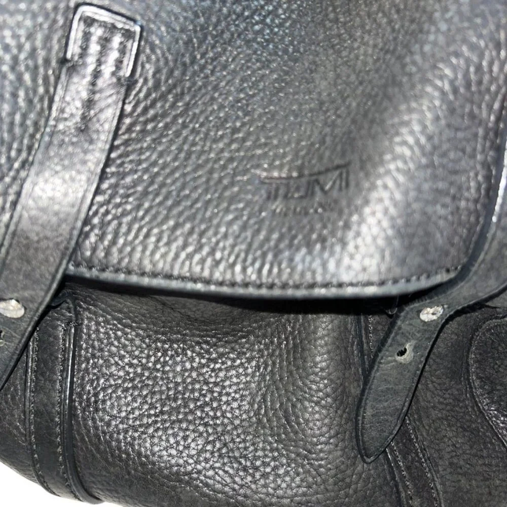tumi black all weather leather back pack adventure travel